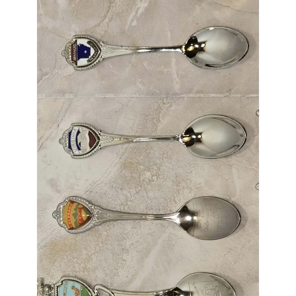 Vintage State‎ Souvenir Spoon Lot Silver Tone Enamel Travel Collectible Set